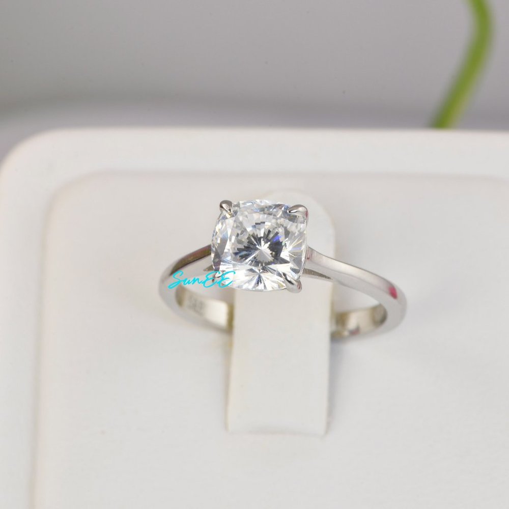 3.0CT NEW 925 STERLING SILVER CUSHION CUT WEDDING ENGAGEMENT DIAMOND RING - Picture 10 of 10
